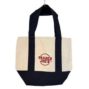NWT!  TRADER JOE'S MINI CANVAS TOTE BAG White Navy Limited Edition